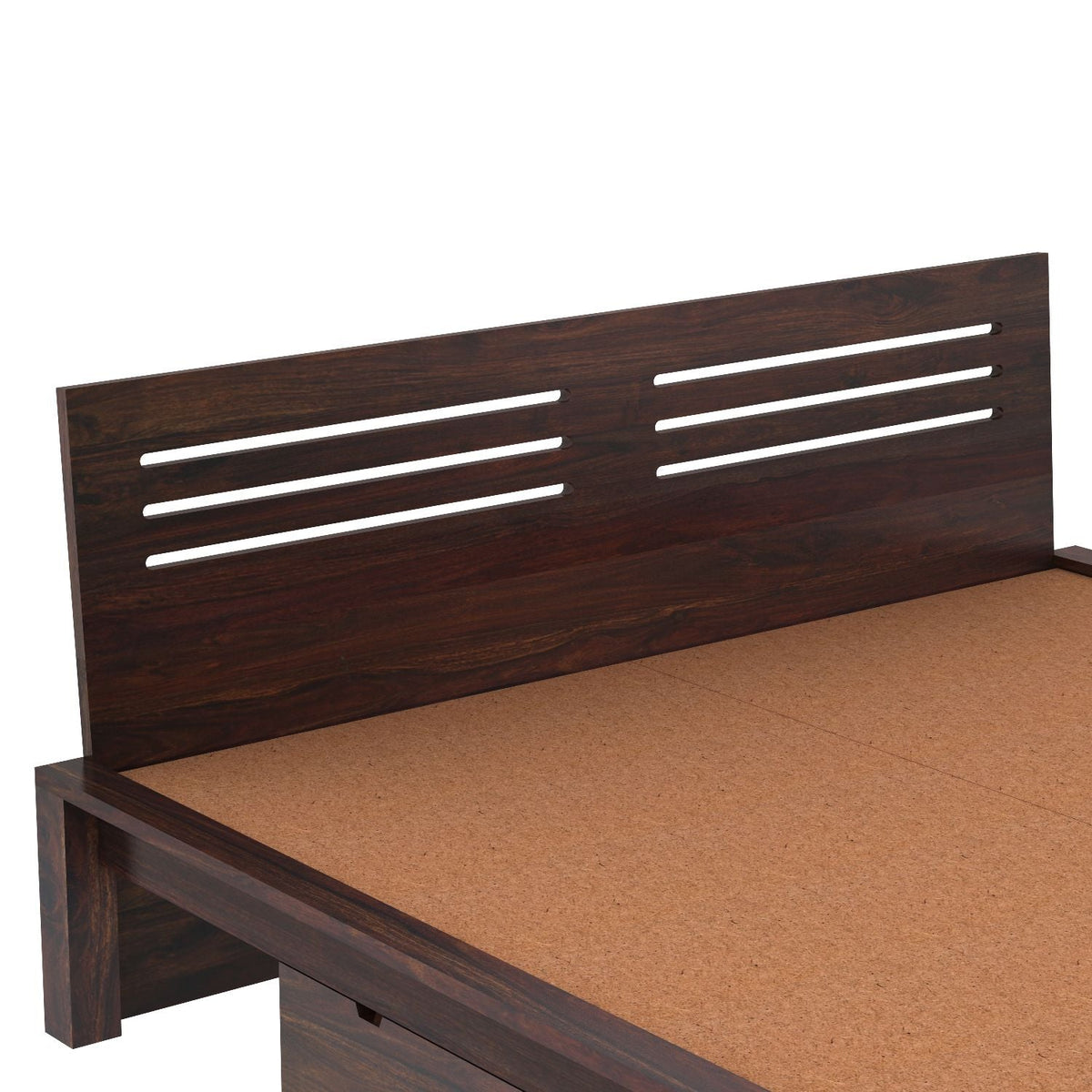 Due Solid Sheesham Wood Bed With Two Drawers (Queen Size, Walnut Finish)