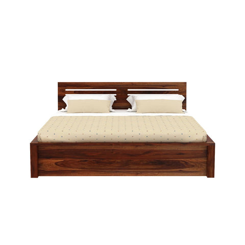 Due Solid Sheesham Wood Hydraulic Bed With Box Storage (King Size, Natural Finish)