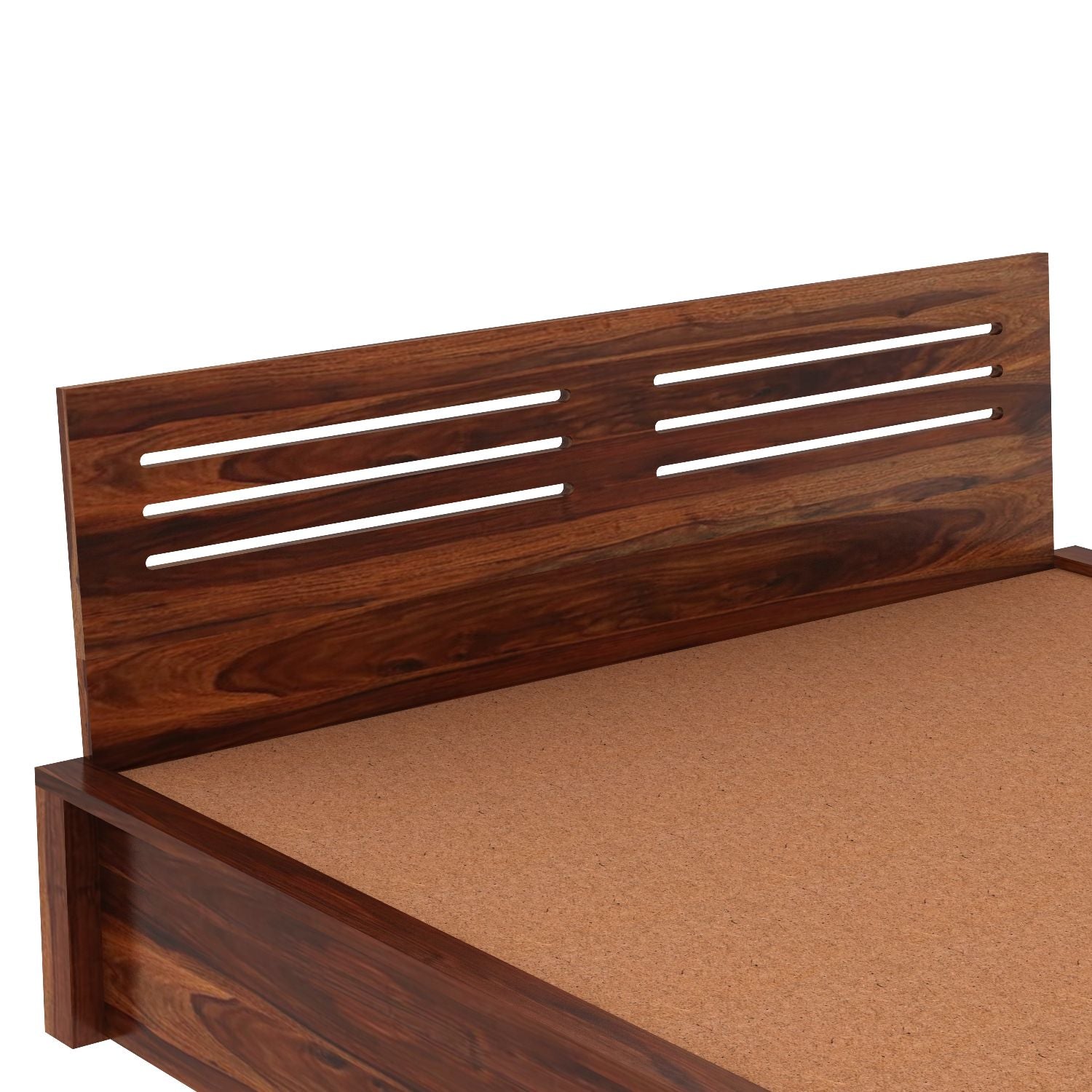 Due Solid Sheesham Wood Hydraulic Bed With Box Storage (Queen Size, Natural Finish)
