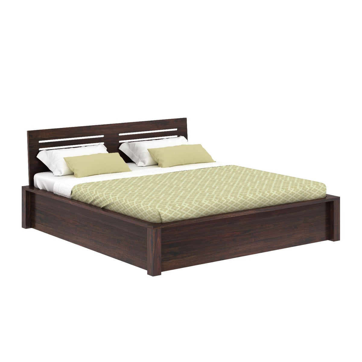 Due Solid Sheesham Wood Hydraulic Bed With Box Storage (King Size, Walnut Finish)