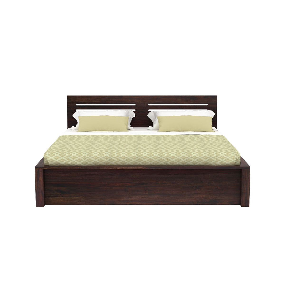 Due Solid Sheesham Wood Hydraulic Bed With Box Storage (King Size, Walnut Finish)