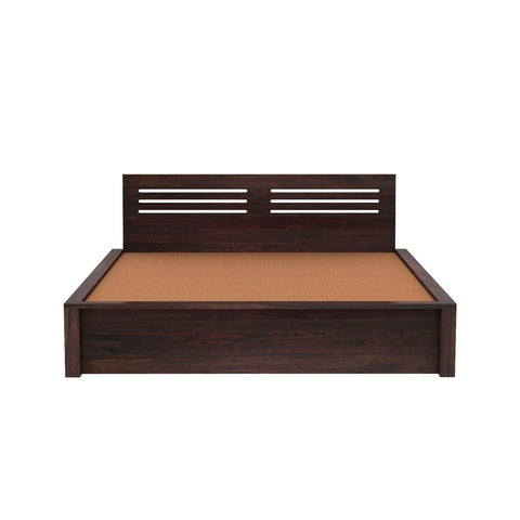 Due Solid Sheesham Wood Hydraulic Bed With Box Storage (Queen Size, Walnut Finish)