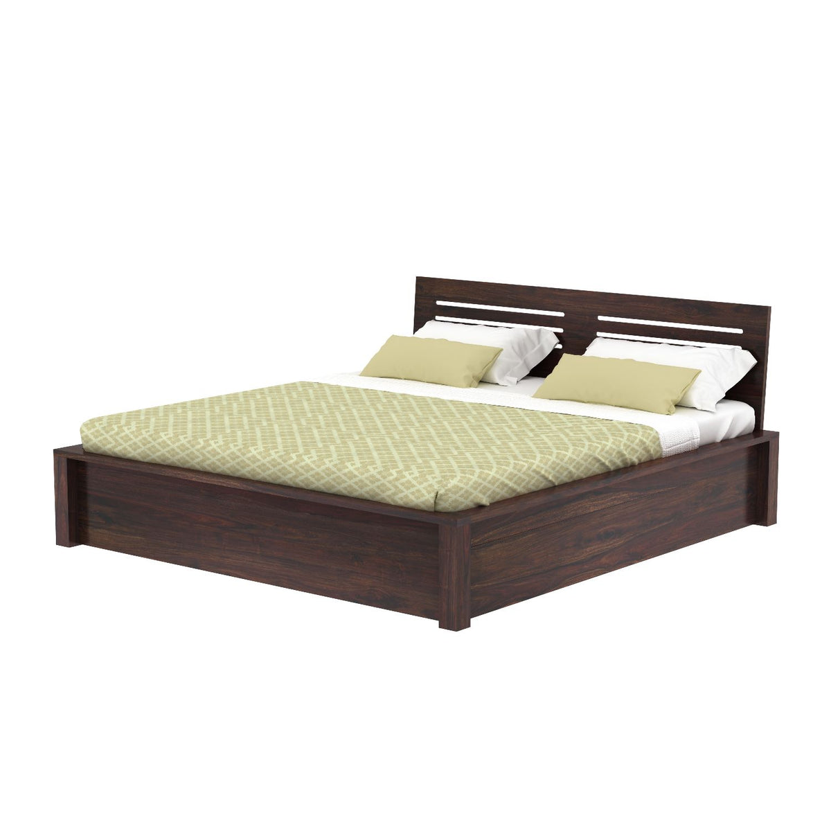 Due Solid Sheesham Wood Hydraulic Bed With Box Storage (King Size, Walnut Finish)