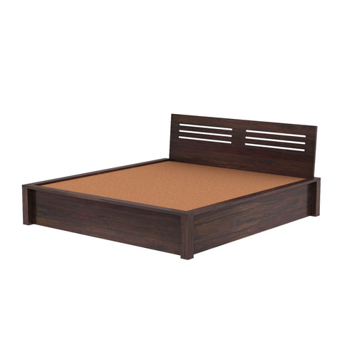 Due Solid Sheesham Wood Hydraulic Bed With Box Storage (King Size, Walnut Finish)