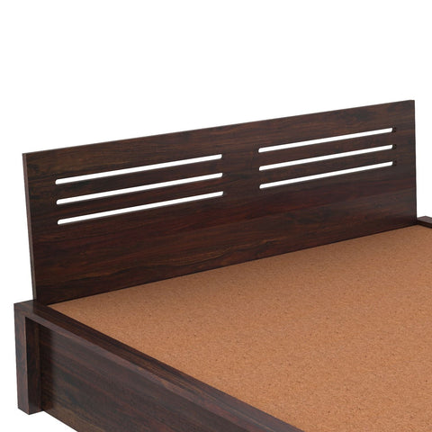 Due Solid Sheesham Wood Hydraulic Bed With Box Storage (Queen Size, Walnut Finish)