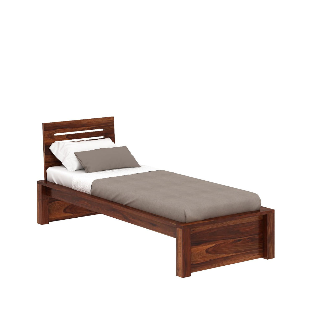 Due Solid Sheesham Wood Single Bed Without Storage (Natural Finish)