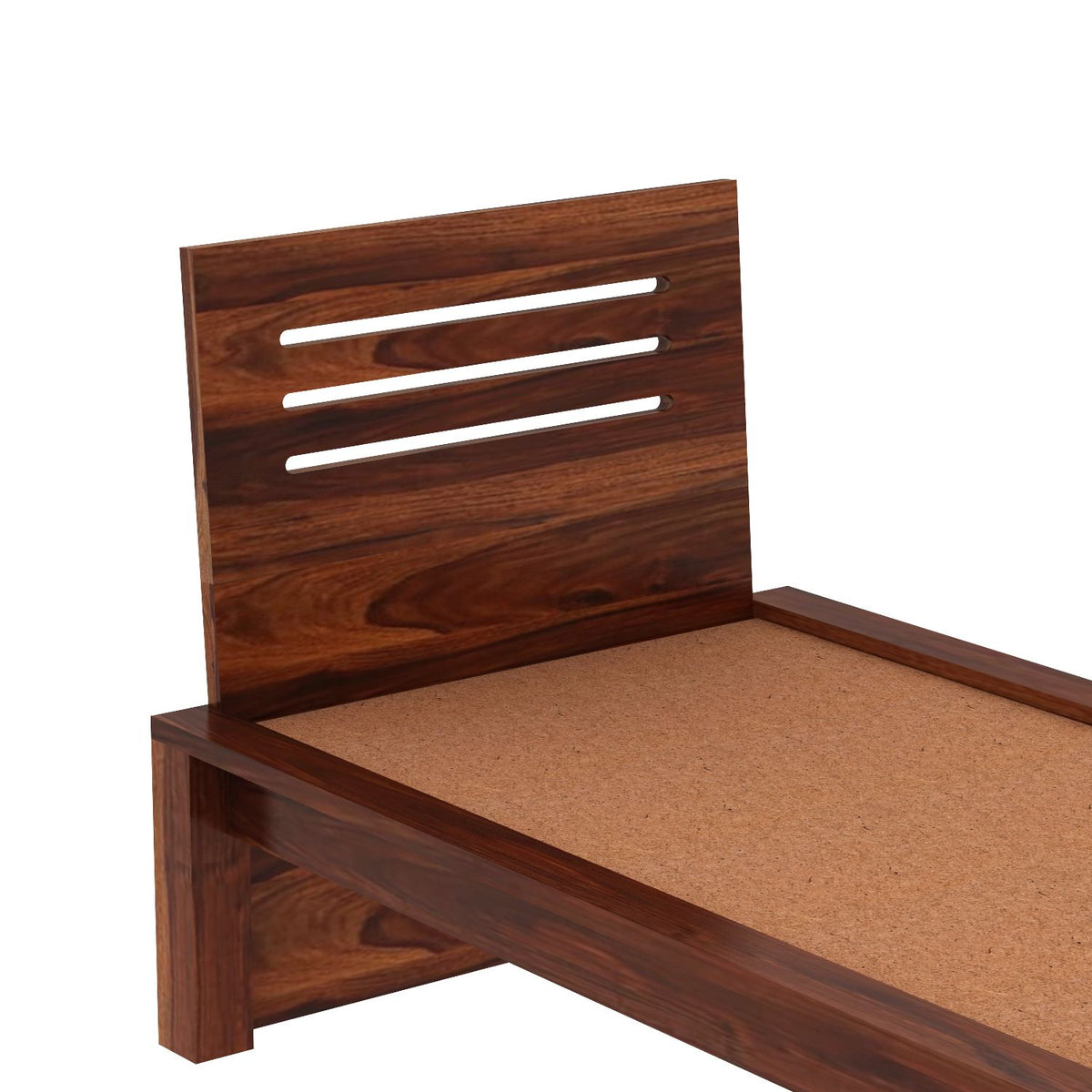 Due Solid Sheesham Wood Single Bed Without Storage (Natural Finish)