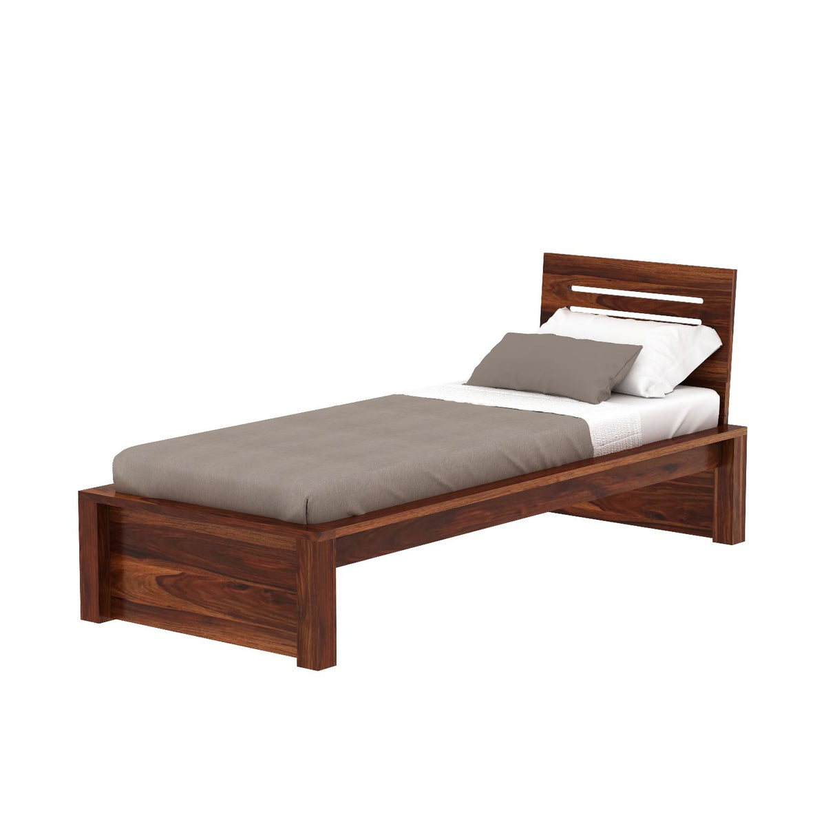 Due Solid Sheesham Wood Single Bed Without Storage (Natural Finish)