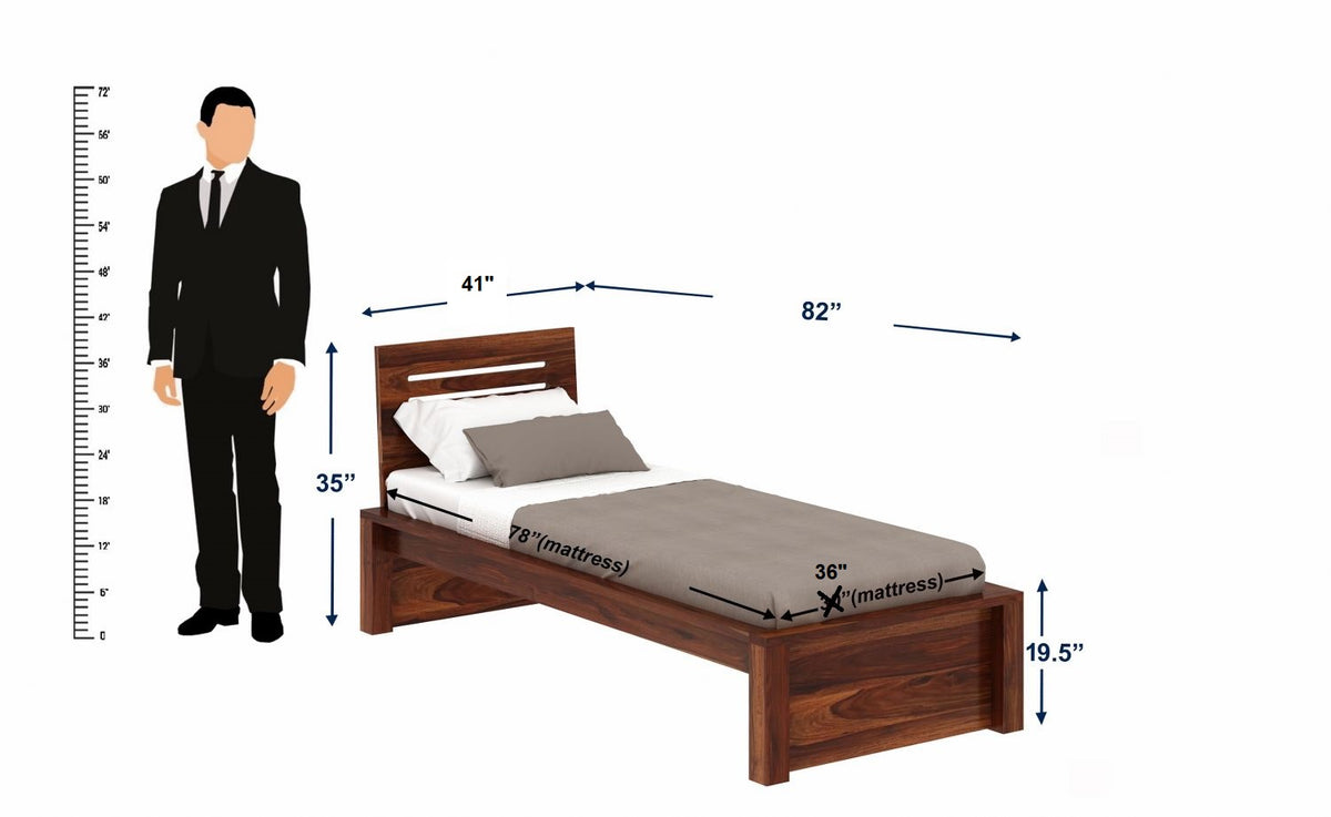 Due Solid Sheesham Wood Single Bed Without Storage (Natural Finish)