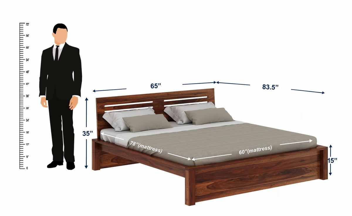 Due Solid Sheesham Wood Bed Without Storage (Queen Size, Natural Finish)
