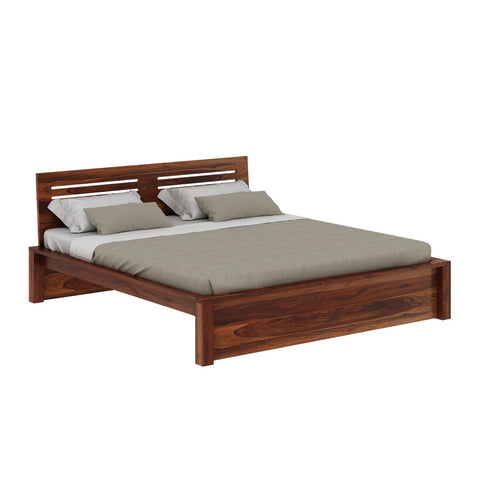 Due Solid Sheesham Wood Bed Without Storage (King Size, Natural Finish)