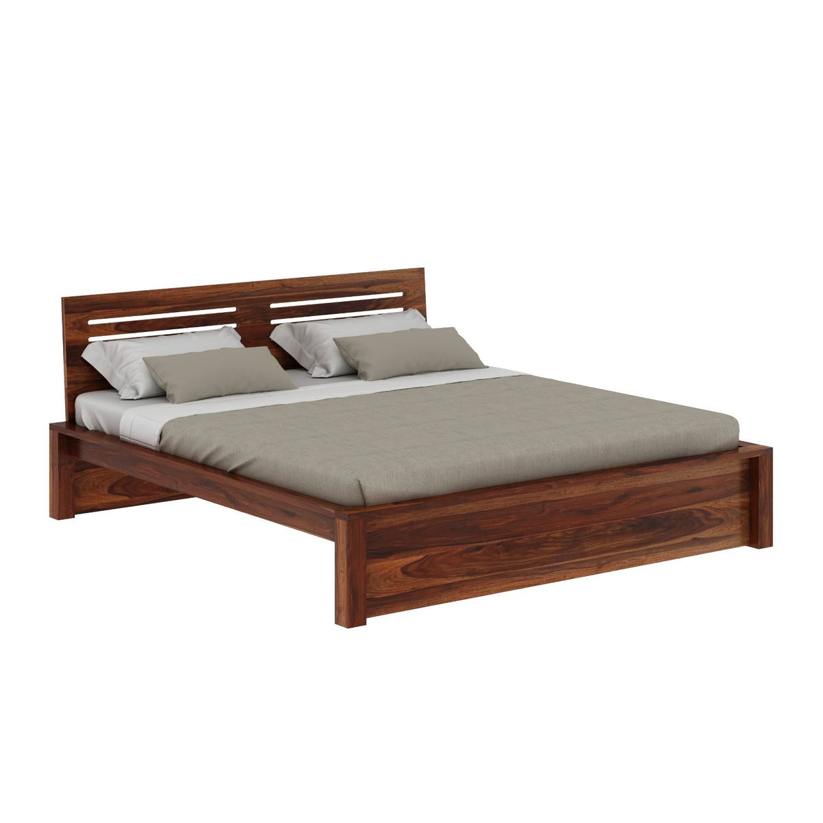 Due Solid Sheesham Wood Bed Without Storage (Queen Size, Natural Finish)