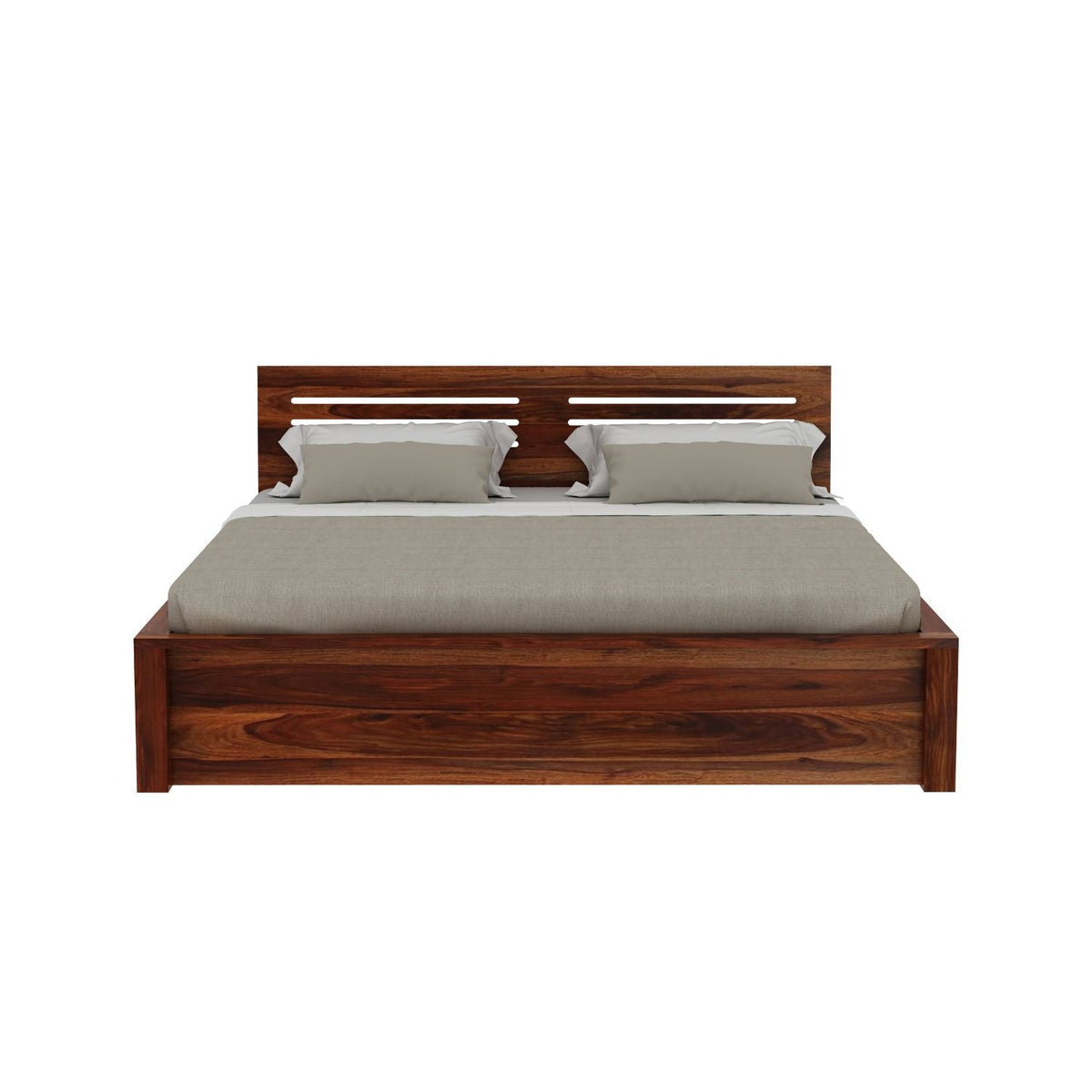 Due Solid Sheesham Wood Bed Without Storage (Queen Size, Natural Finish)