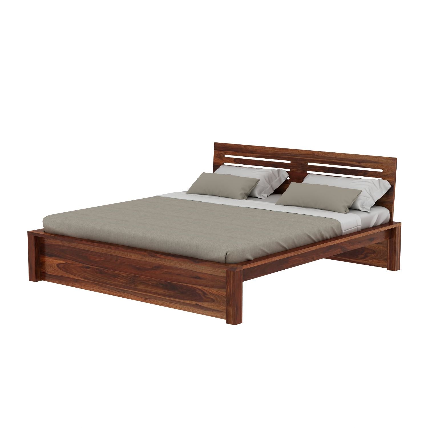 Due Solid Sheesham Wood Bed Without Storage (Queen Size, Natural Finish)