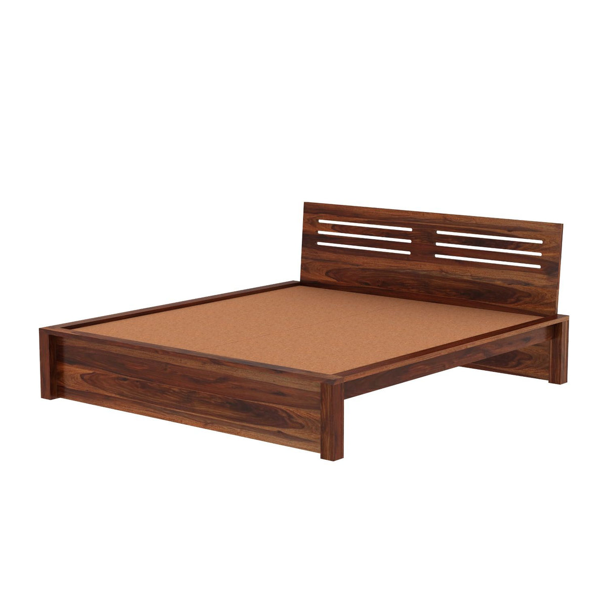 Due Solid Sheesham Wood Bed Without Storage (King Size, Natural Finish)