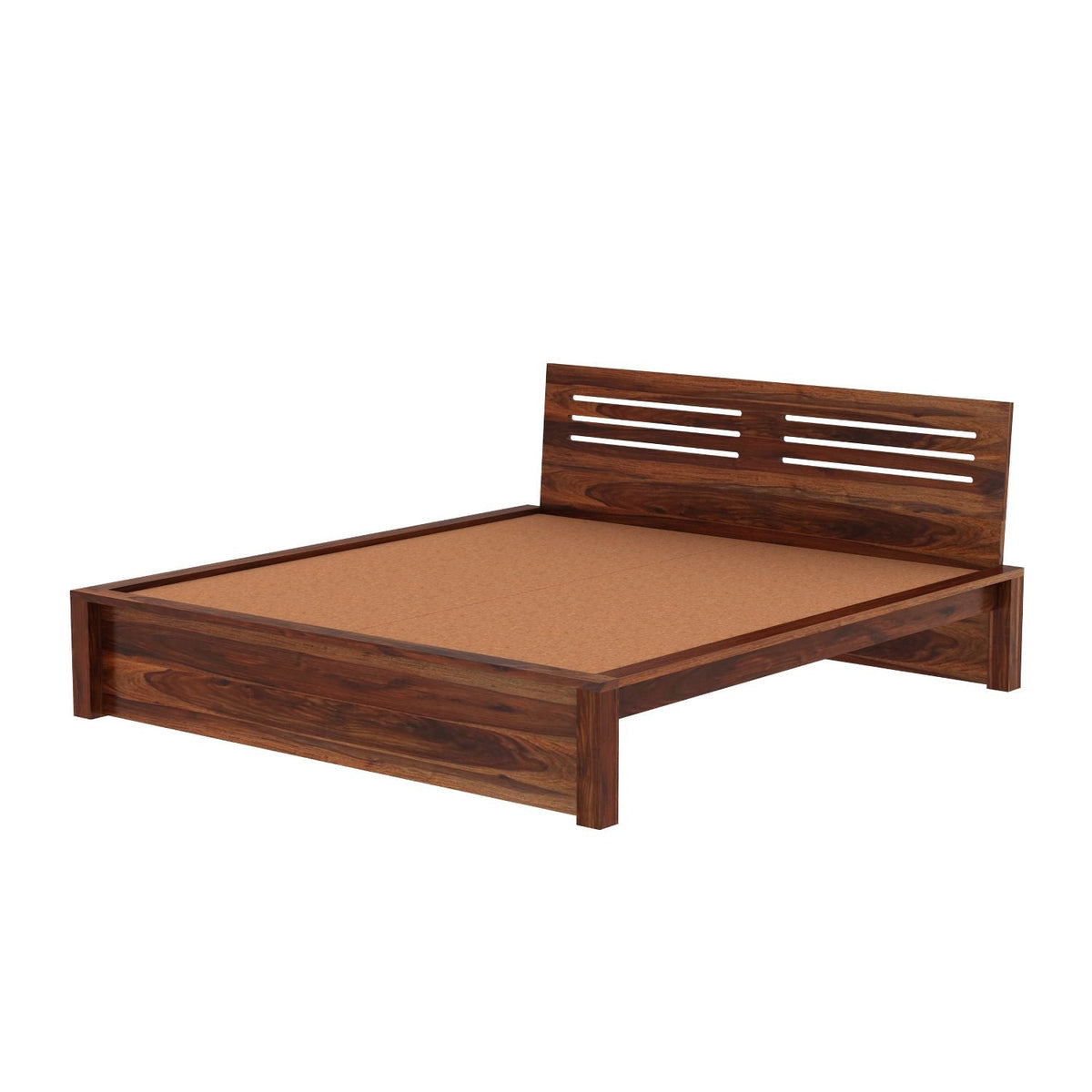 Due Solid Sheesham Wood Bed Without Storage (Queen Size, Natural Finish)