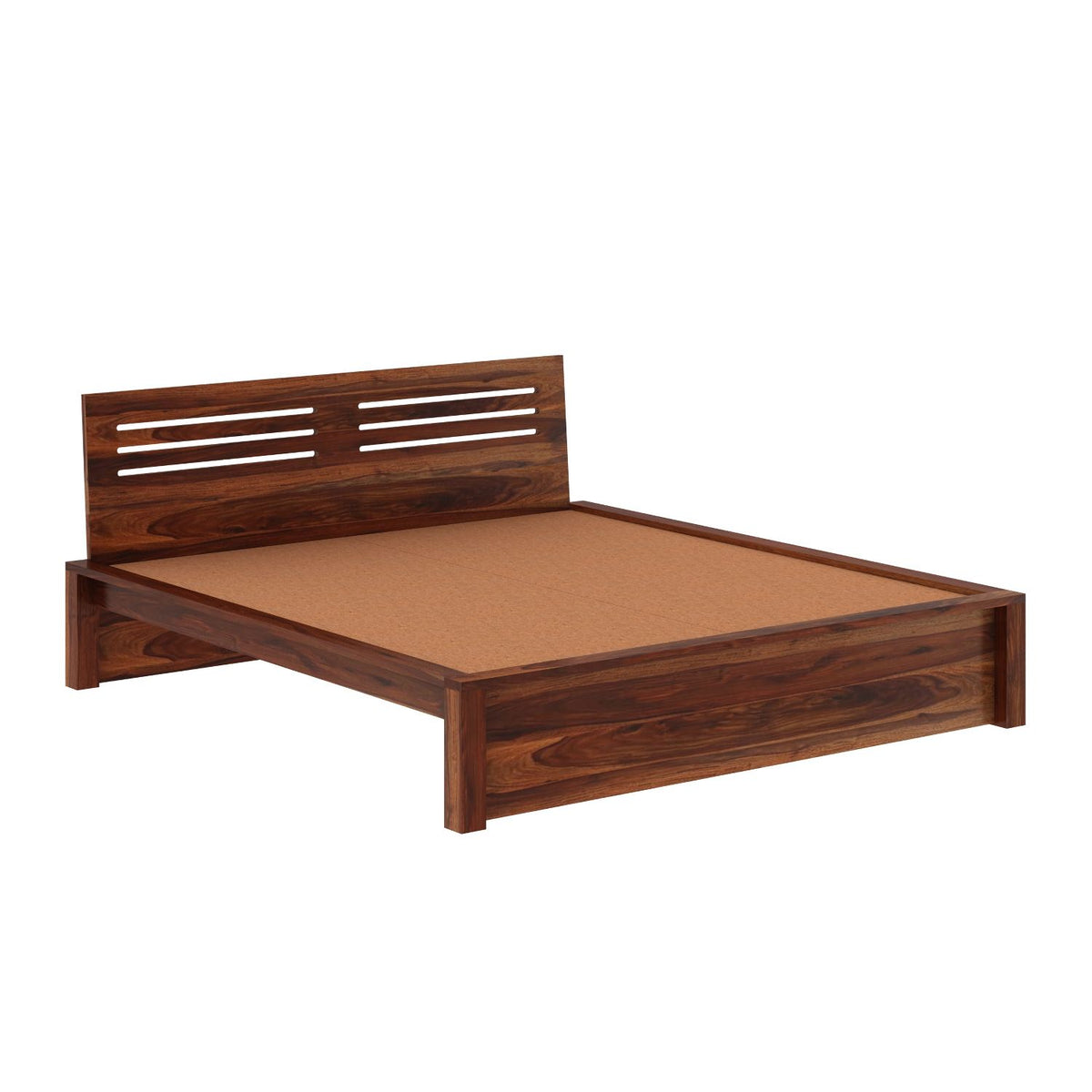 Due Solid Sheesham Wood Bed Without Storage (King Size, Natural Finish)