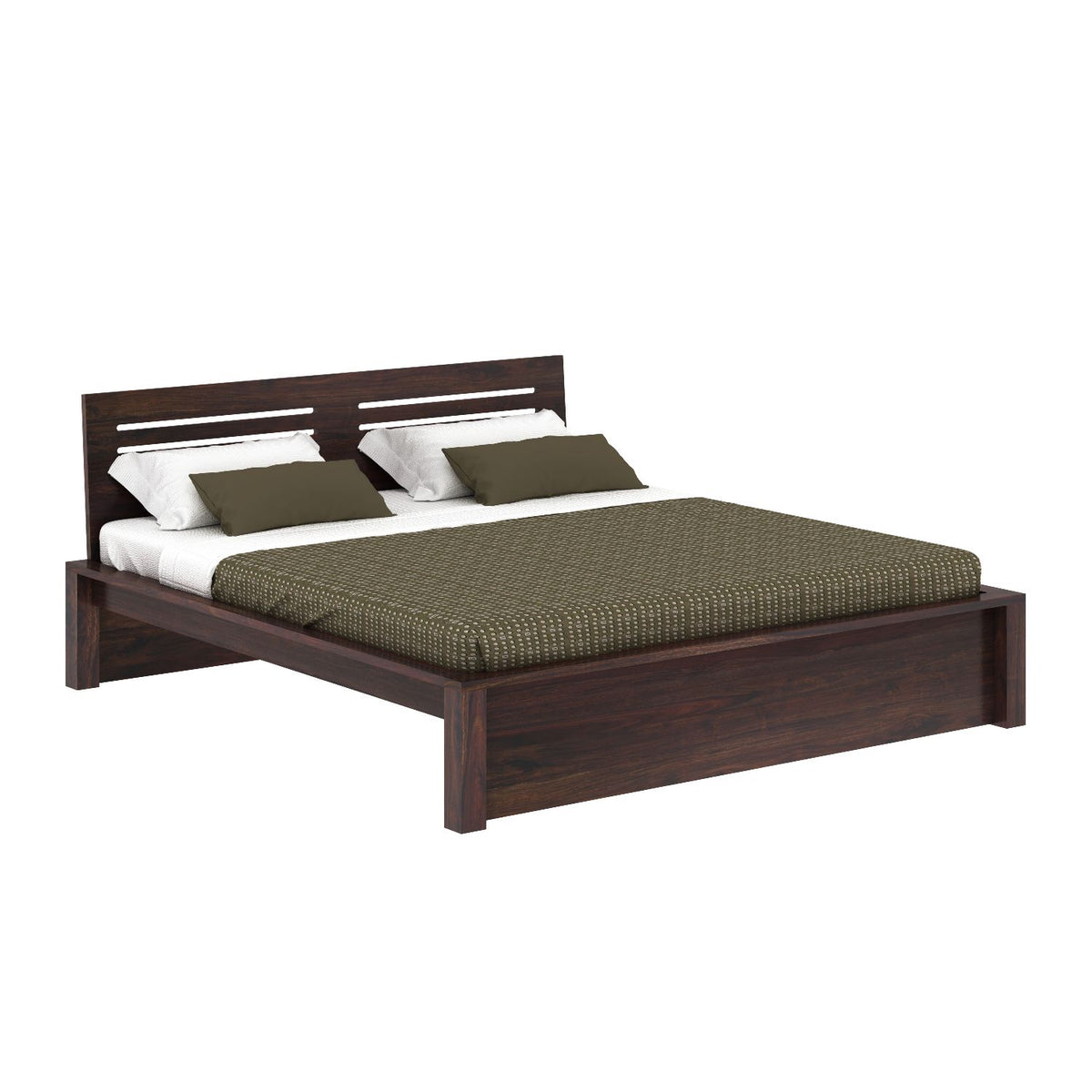 Due Solid Sheesham Wood Bed Without Storage (King Size, Walnut Finish)