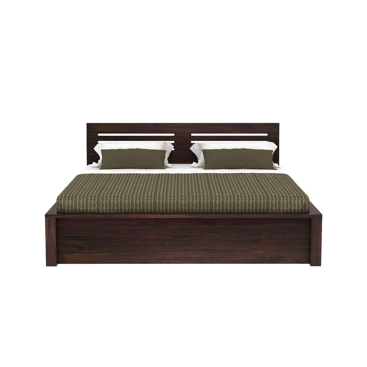Due Solid Sheesham Wood Bed Without Storage (Queen Size, Walnut Finish)
