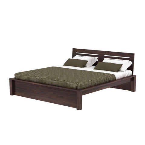 Due Solid Sheesham Wood Bed Without Storage (Queen Size, Walnut Finish)