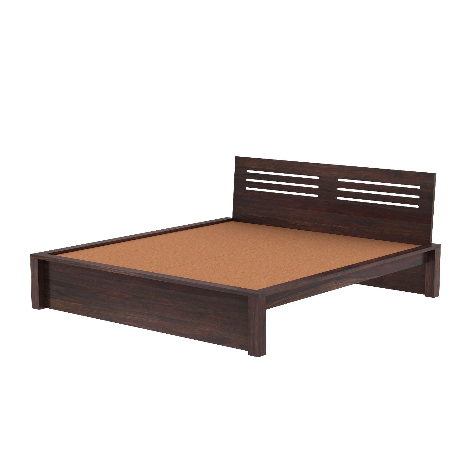 Due Solid Sheesham Wood Bed Without Storage (Queen Size, Walnut Finish)