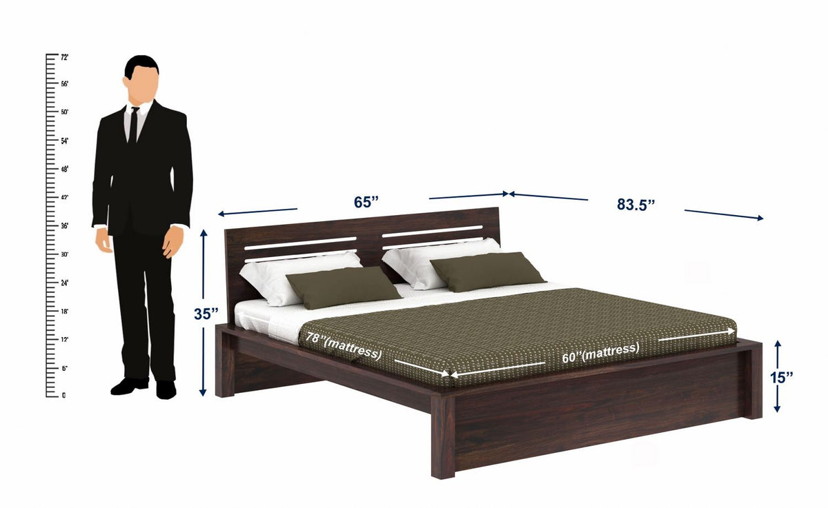 Due Solid Sheesham Wood Bed Without Storage (Queen Size, Walnut Finish)