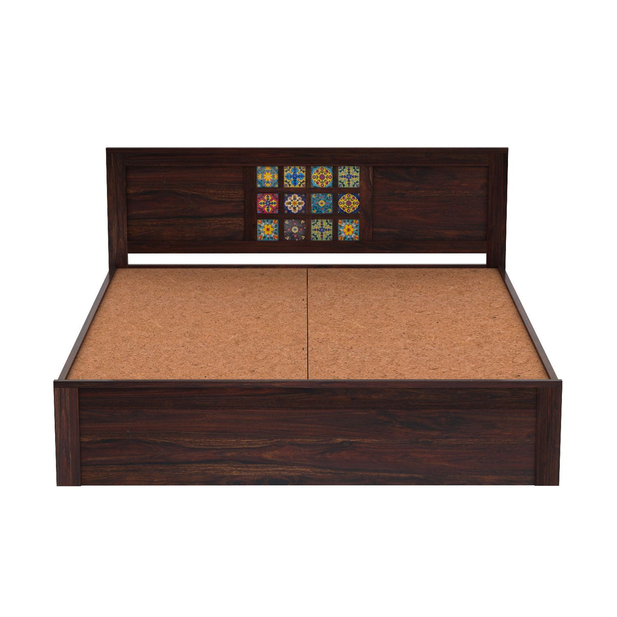 Dotwork Solid Sheesham Wood Bed With Four Drawers (King Size, Walnut Finish)