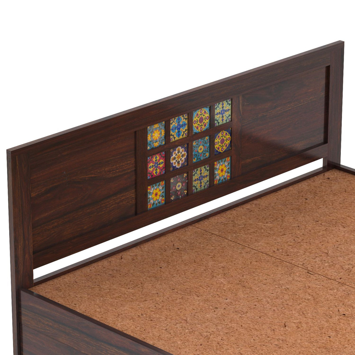 Dotwork Solid Sheesham Wood Bed With Four Drawers (King Size, Walnut Finish)