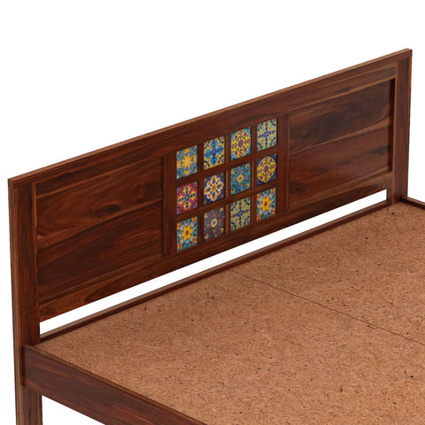 Dotwork Solid Sheesham Wood Bed With Two Drawers (King Size, Natural Finish)