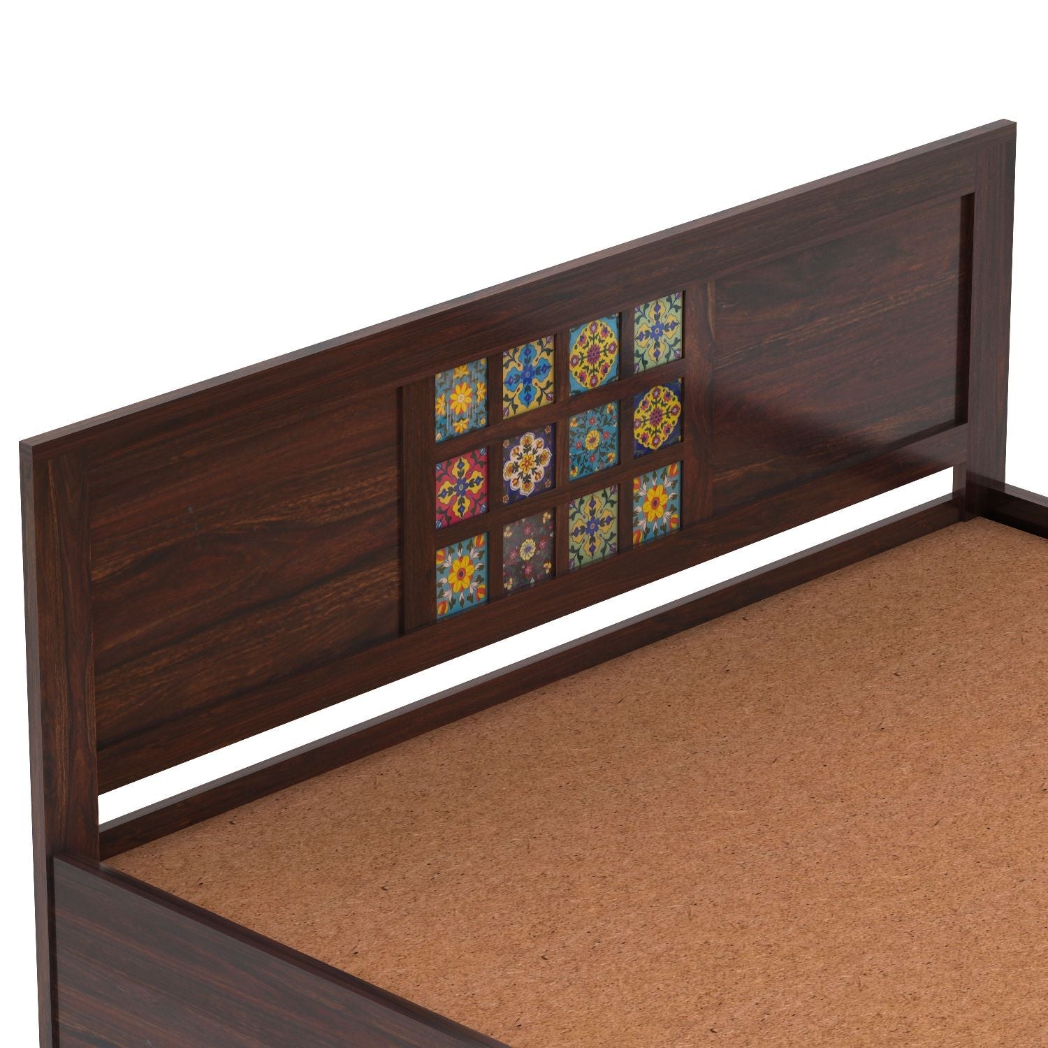 Dotwork Solid Sheesham Wood Hydraulic Bed With Box Storage (Queen Size, Walnut Finish)