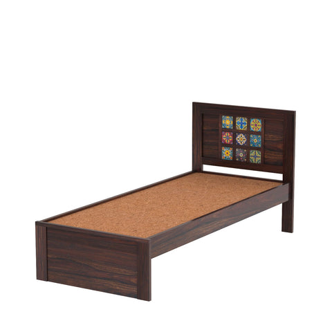 Dotwork Solid Sheesham Wood Single Bed Without Storage (Walnut Finish)