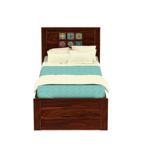 Dotwork Solid Sheesham Wood Single Bed Without Storage (Natural Finish)