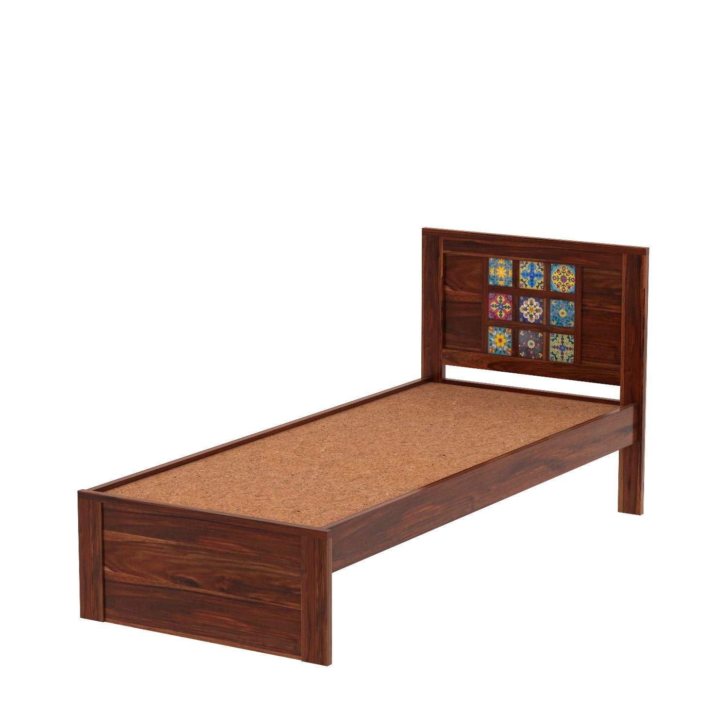 Dotwork Solid Sheesham Wood Single Bed Without Storage (Natural Finish)