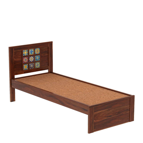 Dotwork Solid Sheesham Wood Single Bed Without Storage (Natural Finish)