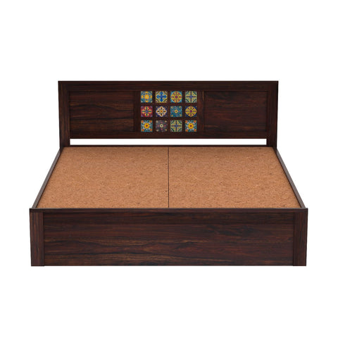 Dotwork Solid Sheesham Wood Bed Without Storage (Queen Size, Walnut Finish)