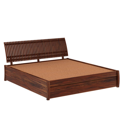 Dumdum Solid Sheesham Wood Bed With One Drawer (Queen Size, Natural Finish)
