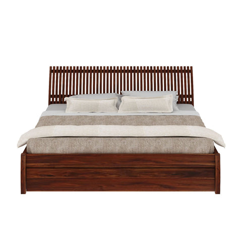 Dumdum Solid Sheesham Wood Bed With One Drawer (King Size, Natural Finish)