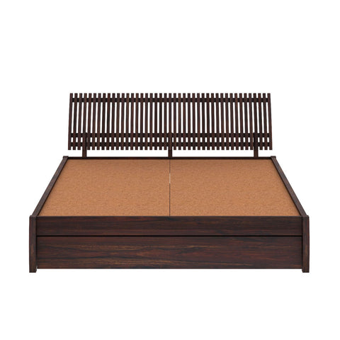 Dumdum Solid Sheesham Wood Bed With One Drawer (King Size, Walnut Finish)