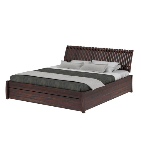 Dumdum Solid Sheesham Wood Bed With One Drawer (King Size, Walnut Finish)