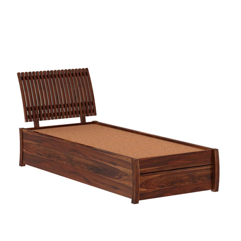 Dumdum Solid Sheesham Wood Single Bed With Drawer Storage (Natural Finish)