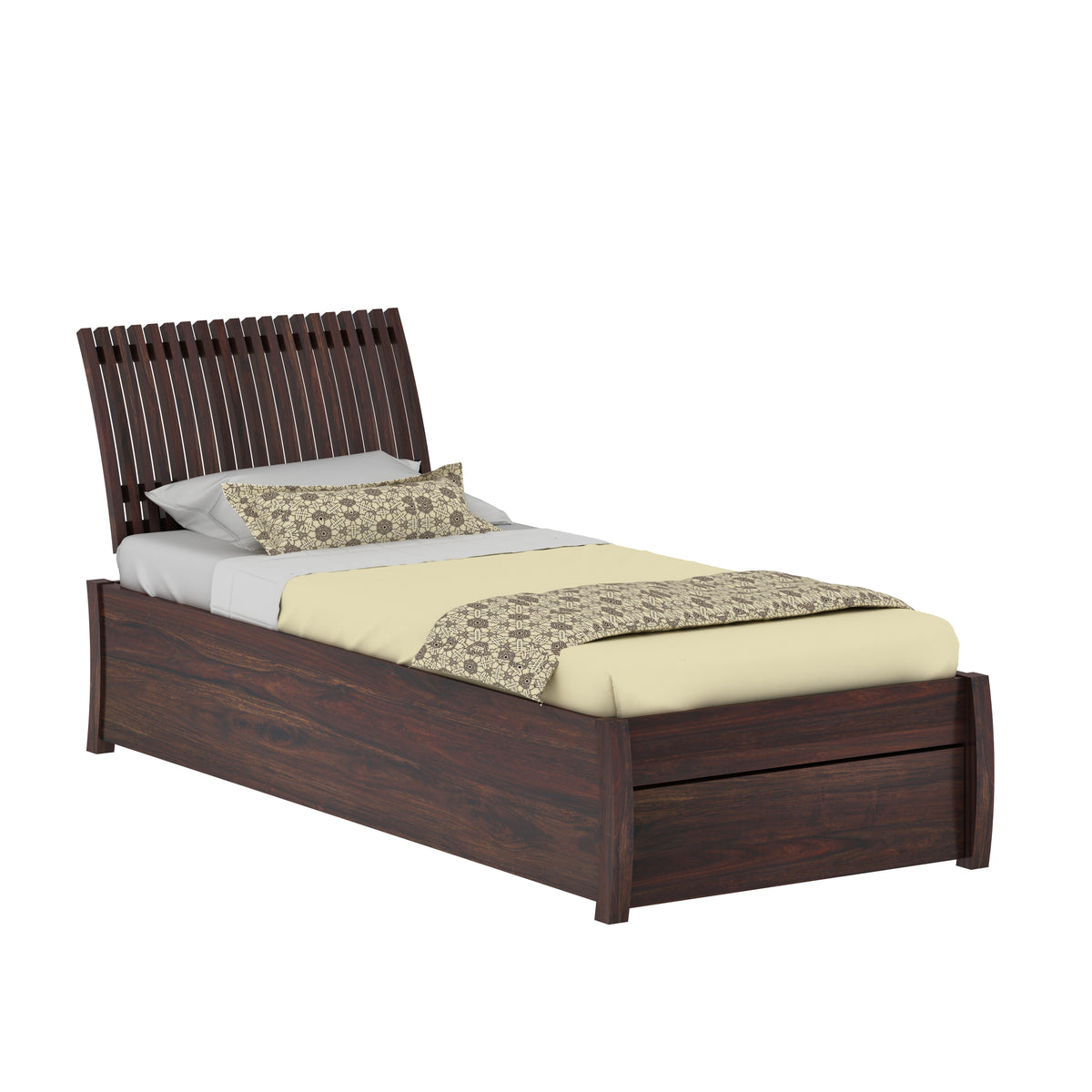 Dumdum Solid Sheesham Wood Single Bed With Drawer Storage (Walnut Finish)