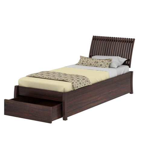 Dumdum Solid Sheesham Wood Single Bed With Drawer Storage (Walnut Finish)