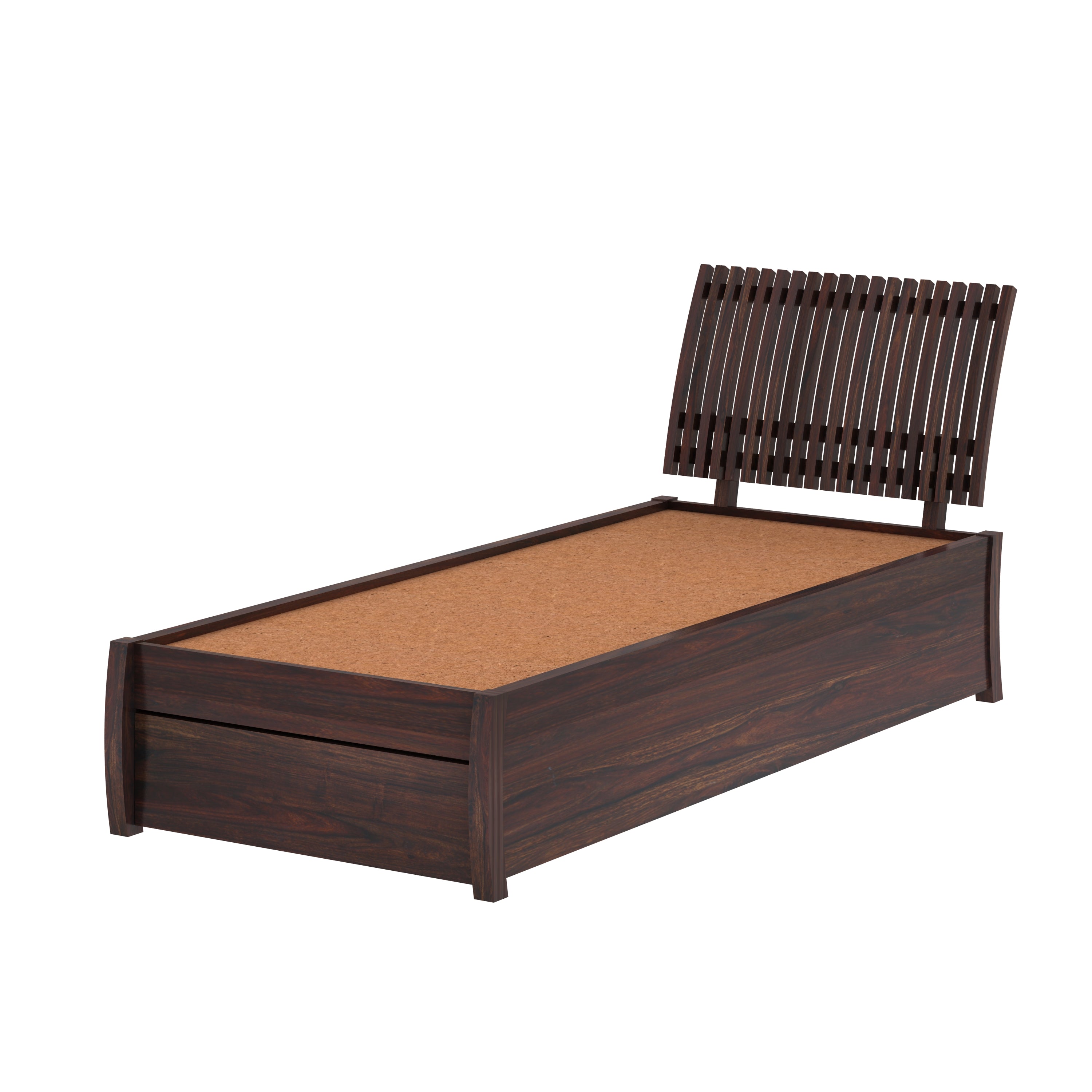 Dumdum Solid Sheesham Wood Single Bed With Drawer Storage (Walnut Finish)