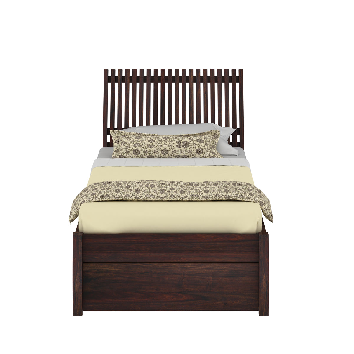 Dumdum Solid Sheesham Wood Single Bed With Drawer Storage (Walnut Finish)