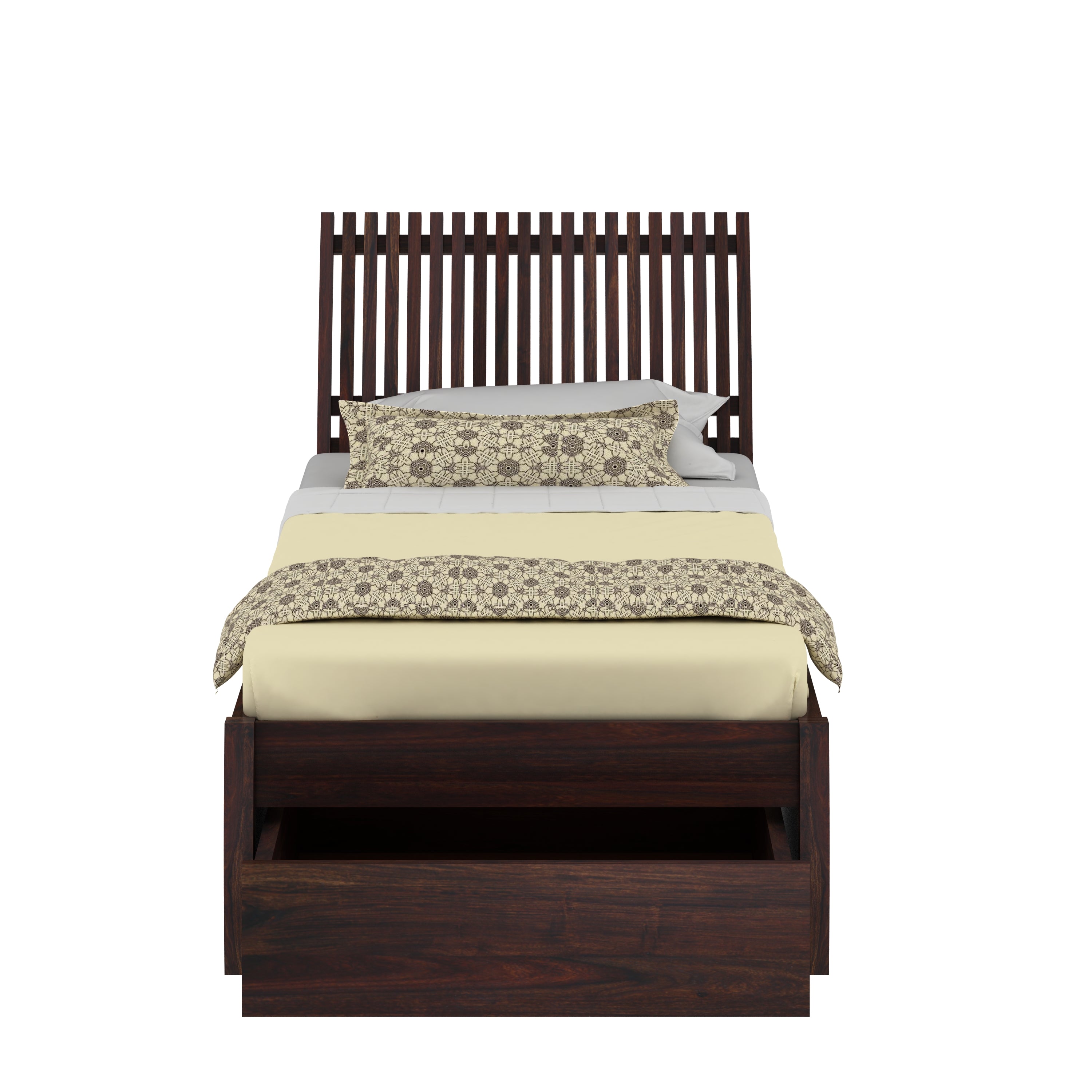Dumdum Solid Sheesham Wood Single Bed With Drawer Storage (Walnut Finish)