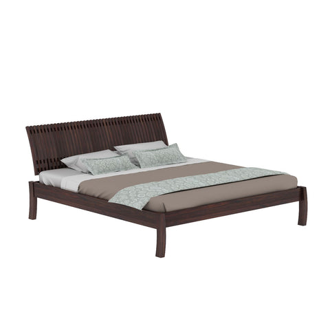 Dumdum Solid Sheesham Wood Bed Without Storage (King Size, Walnut Finish)