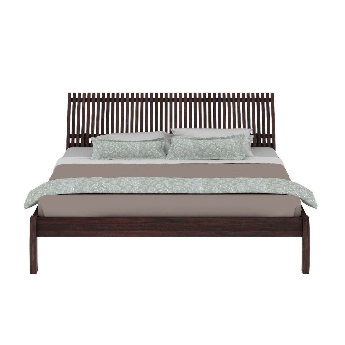 Dumdum Solid Sheesham Wood Bed Without Storage (Queen Size, Walnut Finish)