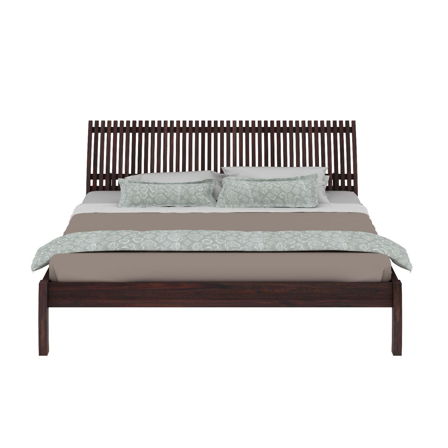 Dumdum Solid Sheesham Wood Bed Without Storage (King Size, Walnut Finish)