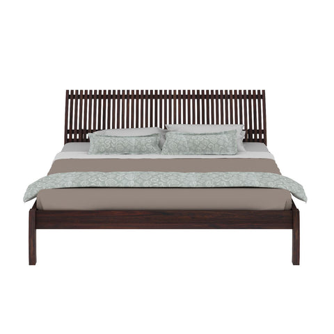 Dumdum Solid Sheesham Wood Bed Without Storage (King Size, Walnut Finish)