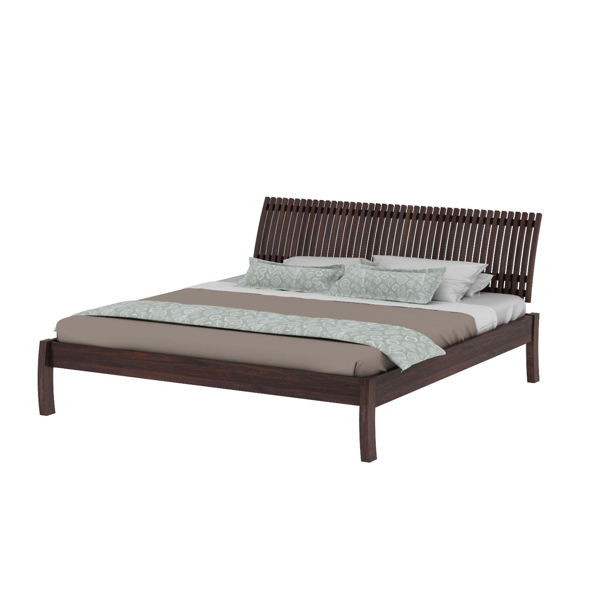 Dumdum Solid Sheesham Wood Bed Without Storage (Queen Size, Walnut Finish)